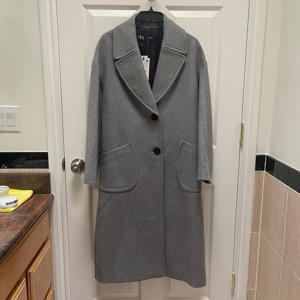 New! Zara Wool Blend Oversize Gray Grey Coat Size XS